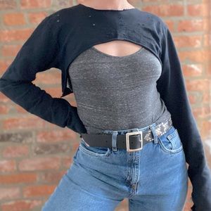 H:ours Black Distressed Shrug